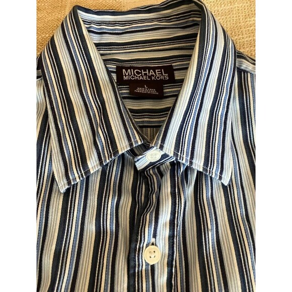 MICHAEL KORS Men's Long Sleeve Dress Shirt Size Large Blue & White Striped - Picture 4 of 9